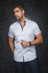 Chemise manches courtes pour homme par Au Noir | FARO(SS) Blanc Bleu | Boutique Vvög, inventaire complet de la marque Au Noir