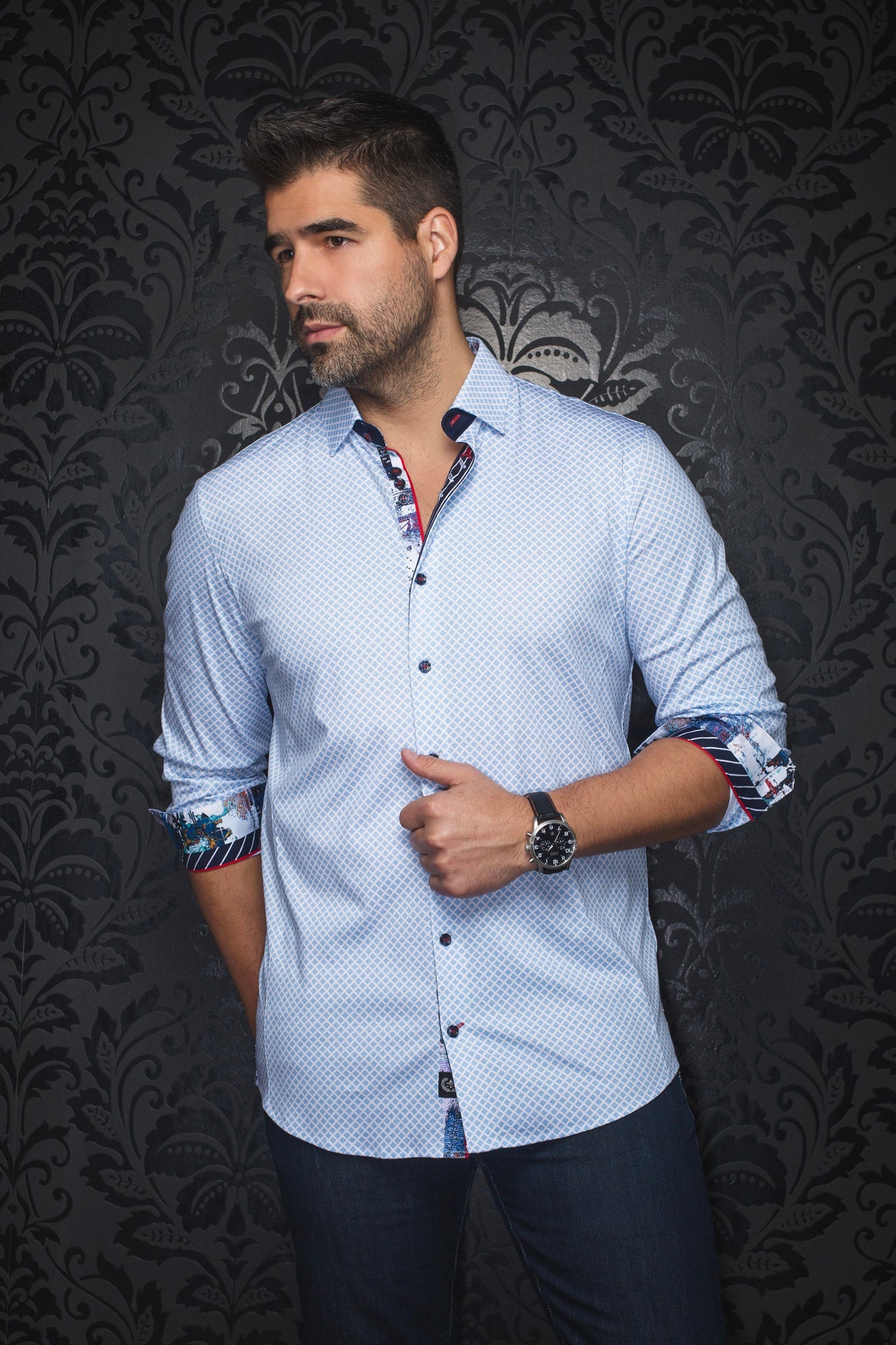 Chemise manches longues en Knit pour homme par Au Noir | FIERO Bleu Clair | Boutique Vvög, inventaire complet de la marque Au Noir