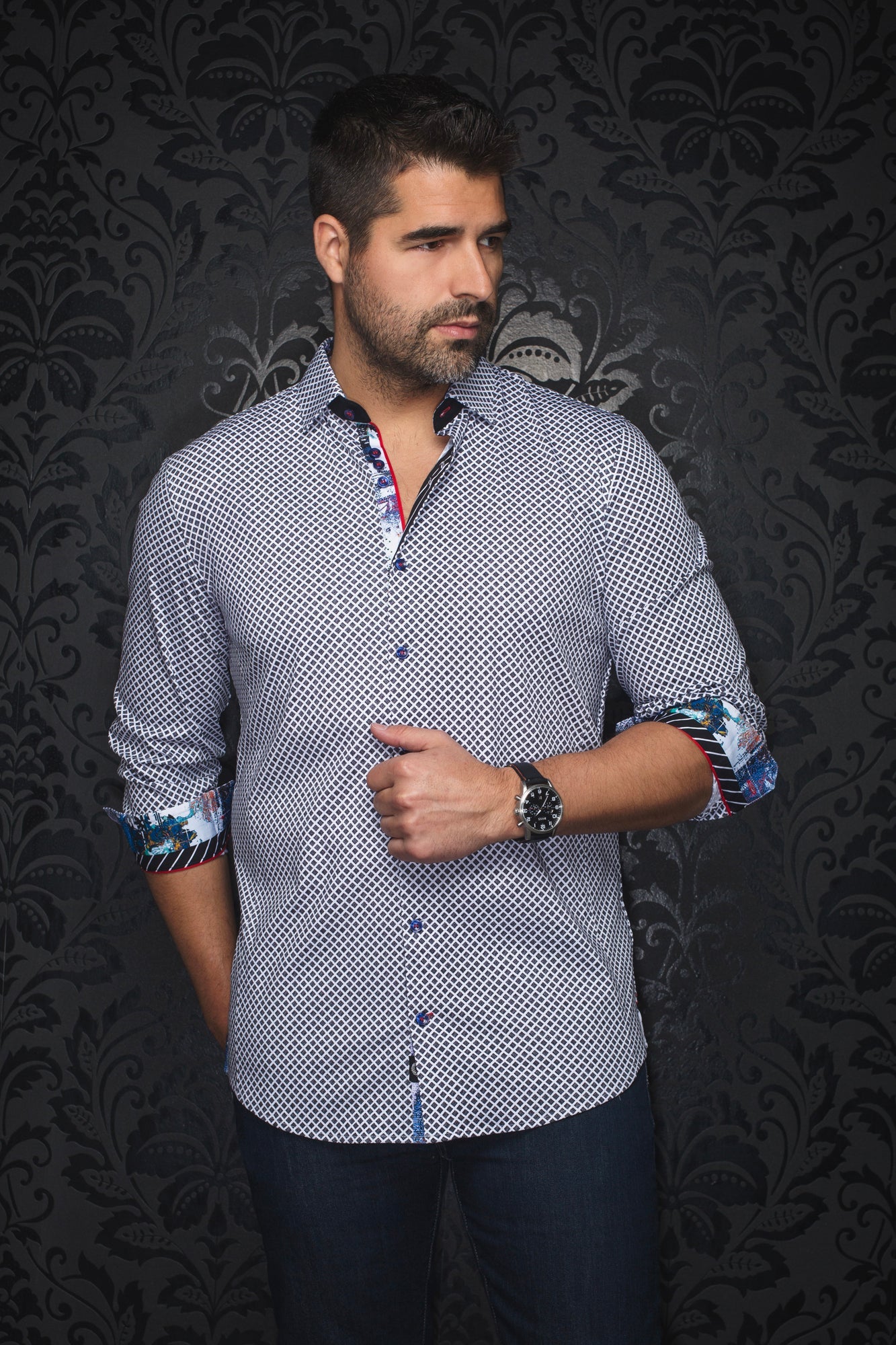 Chemise manches longues en Knit pour homme par Au Noir | FIERO Blanc Noir | Boutique Vvög, inventaire complet de la marque Au Noir