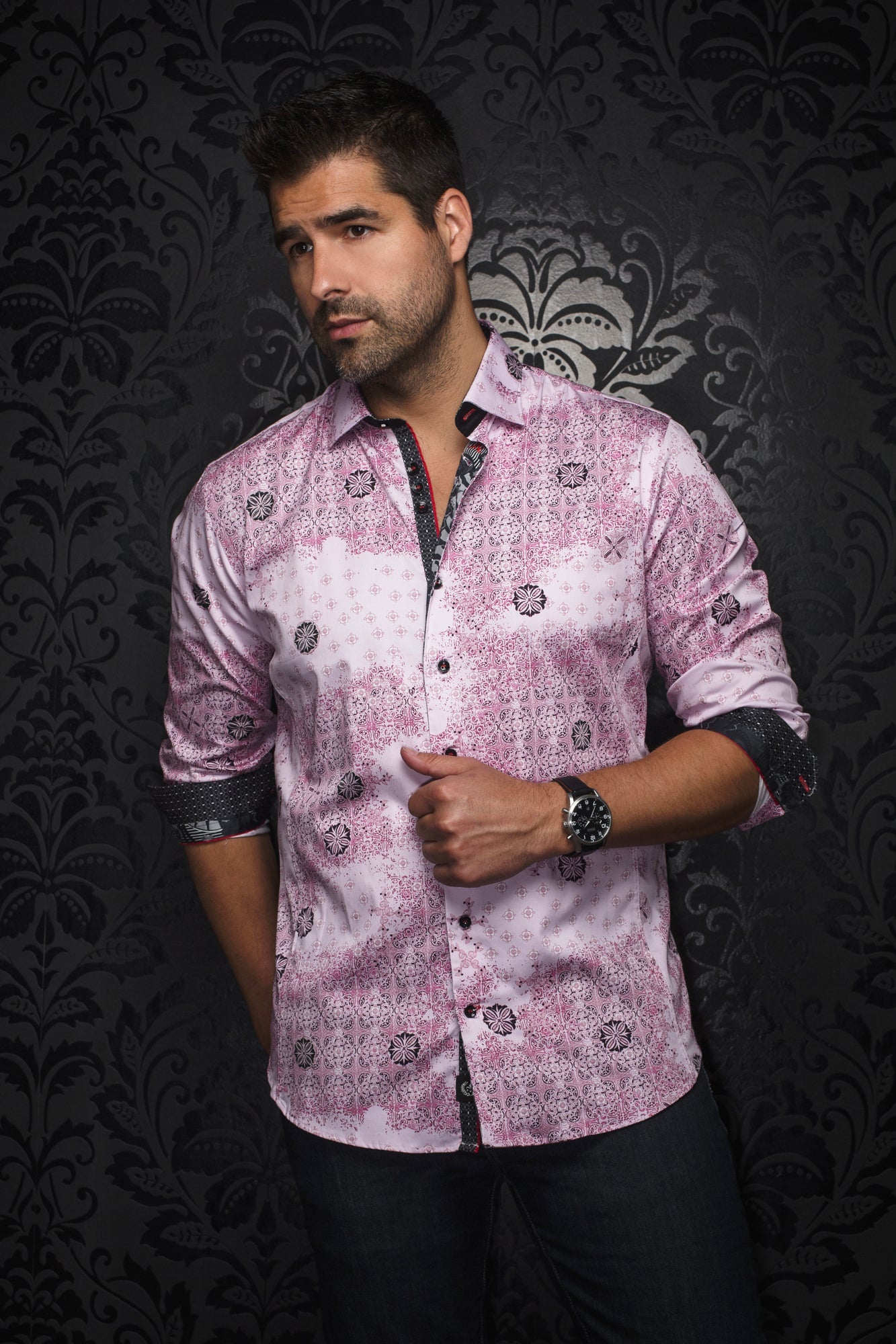 Chemise manches longues pour homme par Au Noir | FLORIANI Rose | Boutique Vvög, inventaire complet de la marque Au Noir