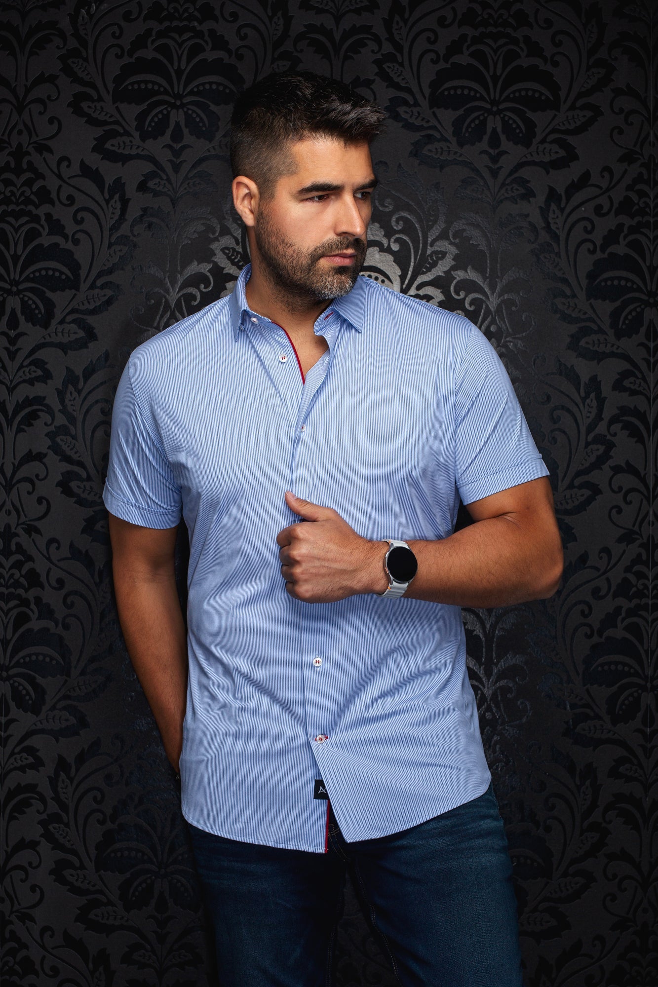 Chemise en nylon pour homme par Au Noir | GALVIN(SS) Bleu Clair | Boutique Vvög, vêtements mode pour homme et femme
