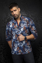 Chemise manches longues pour homme par Au Noir | GANDINI Bleu Marine Rouille | Boutique Vvög, inventaire complet de la marque Au Noir