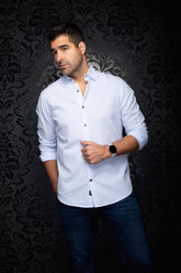 Chemise manches longues en lin pour homme par Au Noir | GERE Bleu | Boutique Vvög, inventaire complet de la marque Au Noir