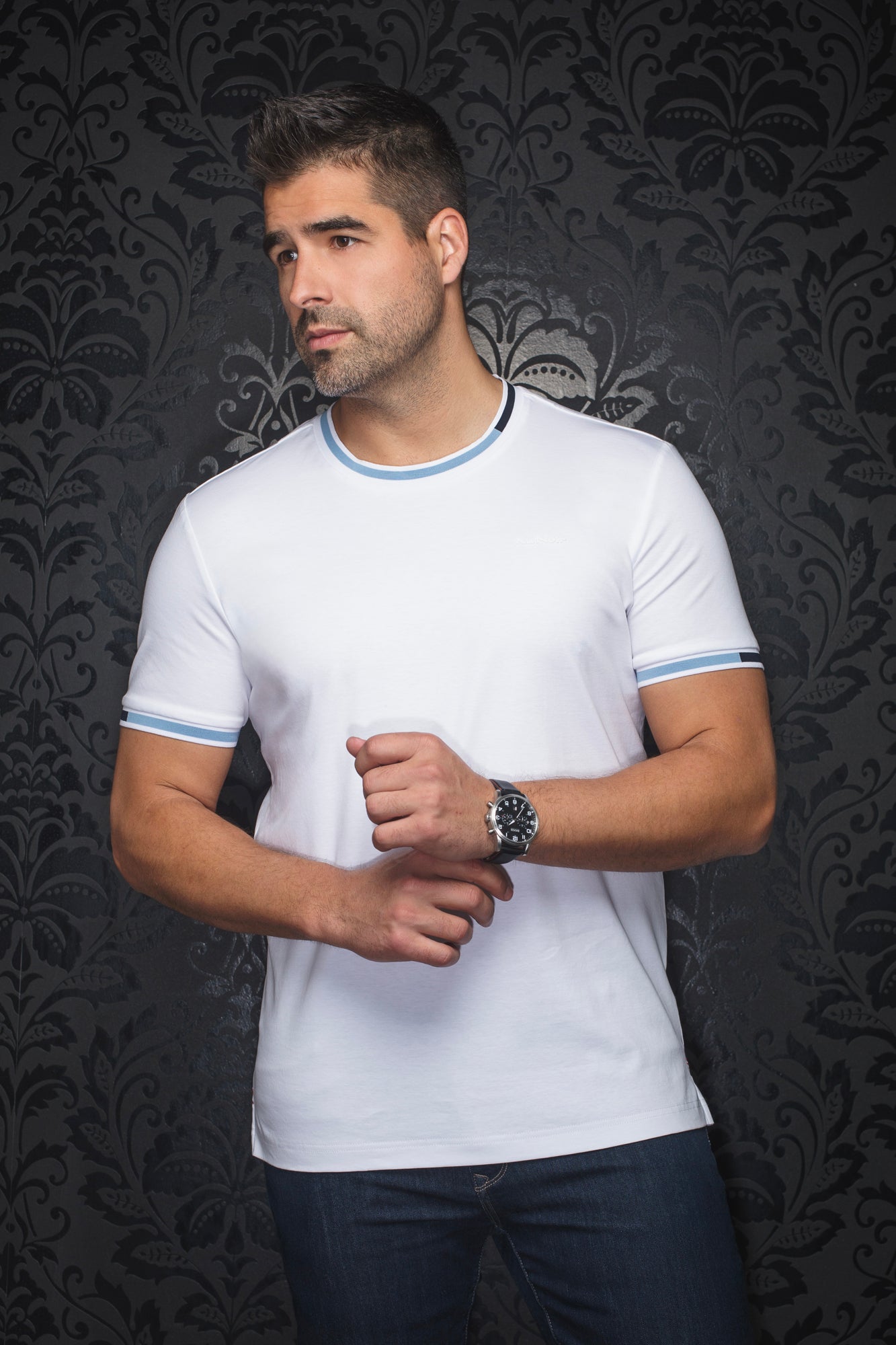 T-Shirt pour homme par Au Noir | C-HARDEN Blanc Bleu | Boutique Vvög, inventaire complet de la marque Au Noir