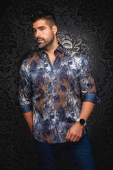Chemise manches longues pour homme par Au Noir | JASPER Bleu Marron | Boutique Vvög, inventaire complet de la marque Au Noir