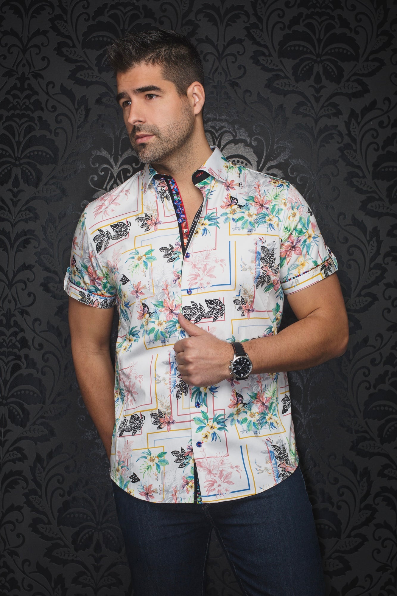 Chemise manches courtes pour homme par Au Noir | KAPOLEI(SS) Blanc | Boutique Vvög, inventaire complet de la marque Au Noir