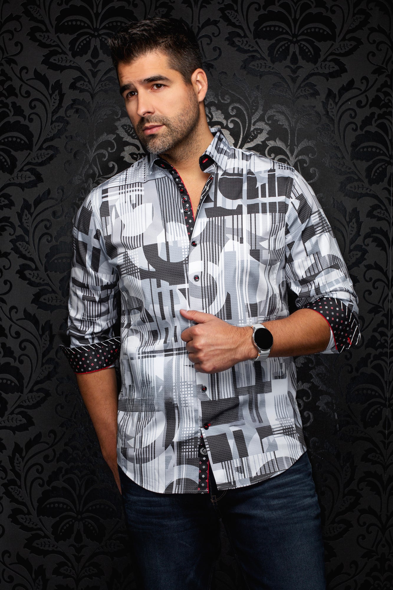 Chemise manches longues en coton extensible pour homme par Au Noir | LAJEDO Gris | Boutique Vvög, inventaire complet de la marque Au Noir