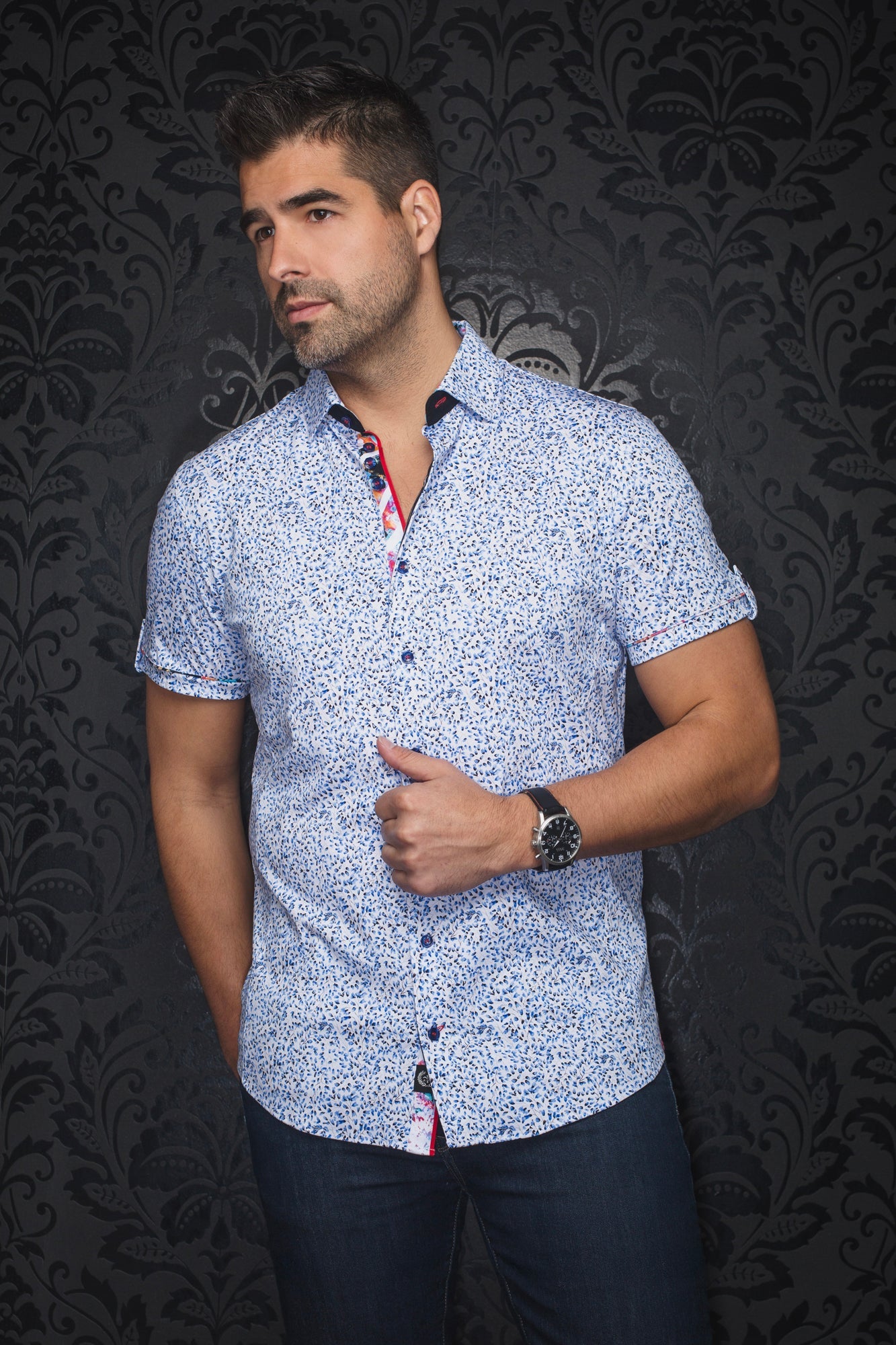 Chemise manches courtes en Knit pour homme par Au Noir | LANDO(SS) Bleu Royal | Boutique Vvög, inventaire complet de la marque Au Noir