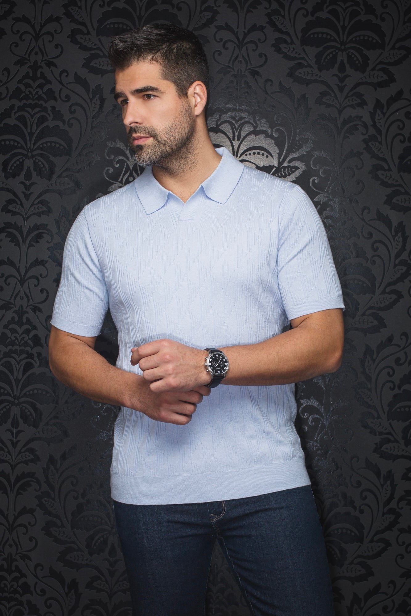 Polo en laine mérino pour homme par Au Noir | LOWICK Bleu Clair | Boutique Vvög, inventaire complet de la marque Au Noir