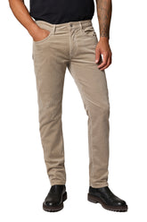 Jean droit en velours côtelé beige avec bouton, passants et cinq poches pour homme par Mavi Jeans, vue avant