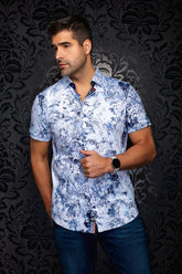 Chemise manches courtes en Knit extensible pour homme par Au Noir | MADEIRA (SS) Bleu Pâle | Boutique Vvög, inventaire complet de la marque Au Noir