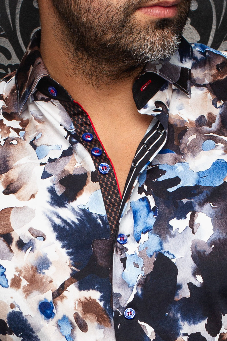 Chemise manches longues pour homme par Au Noir | MAGNUS Bleu Marron | Boutique Vvög, inventaire complet de la marque Au Noir