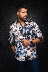 Chemise manches longues pour homme par Au Noir | MAGNUS Bleu Marron | Boutique Vvög, inventaire complet de la marque Au Noir