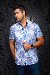 Chemise manches courtes en Knit extensible pour homme par Au Noir | MARBELLA (SS) Bleu | Boutique Vvög, inventaire complet de la marque Au Noir