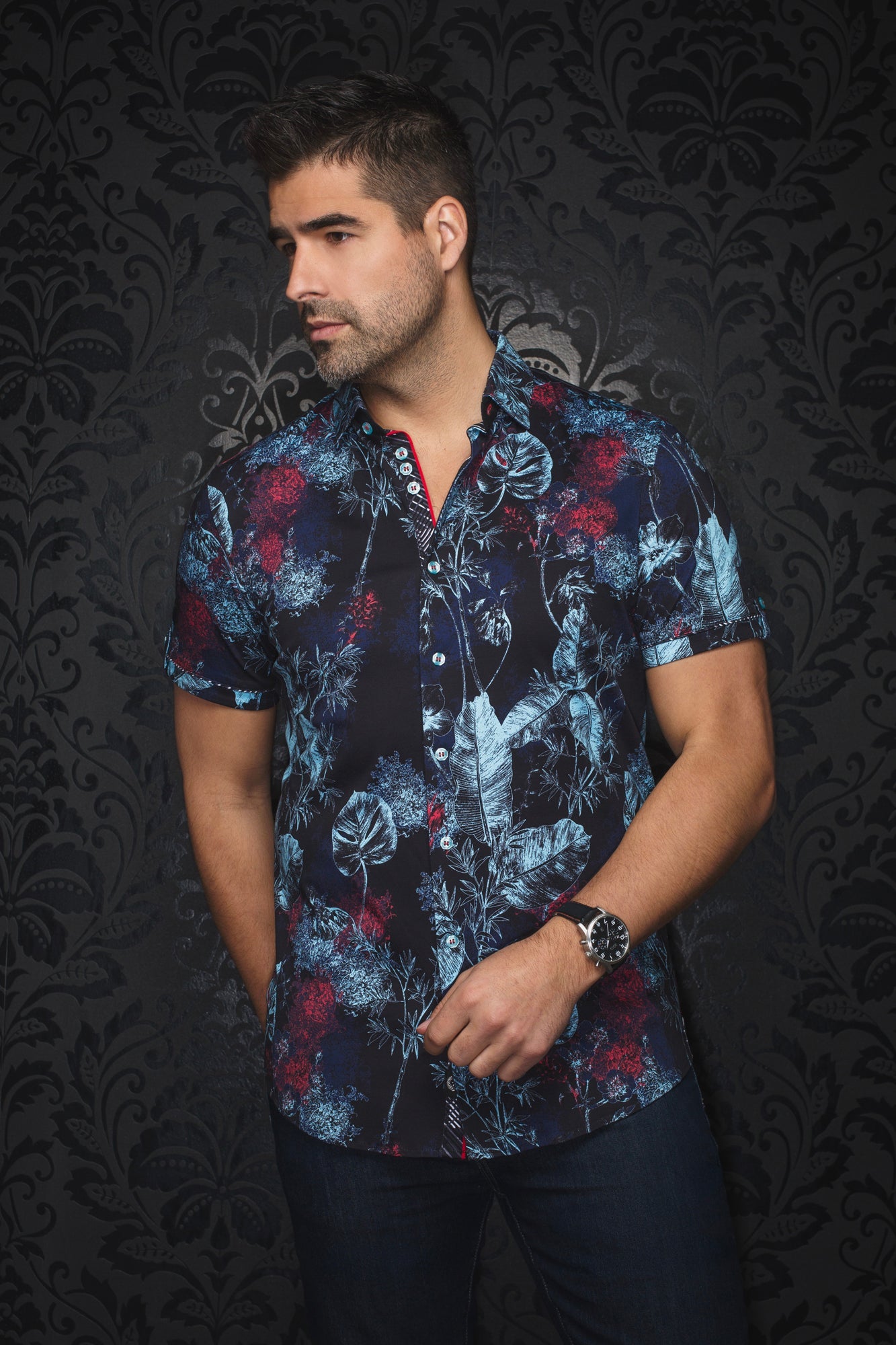 Chemise manches courtes en Knit pour homme par Au Noir | MARENGO (SS) Noir Turquoise | Boutique Vvög, inventaire complet de la marque Au Noir