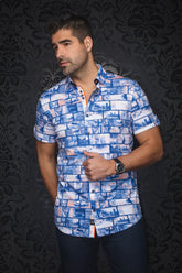 Chemise manches courtes en Knit pour homme par Au Noir | MEDFORD(SS) Bleu Orange | Boutique Vvög, inventaire complet de la marque Au Noir