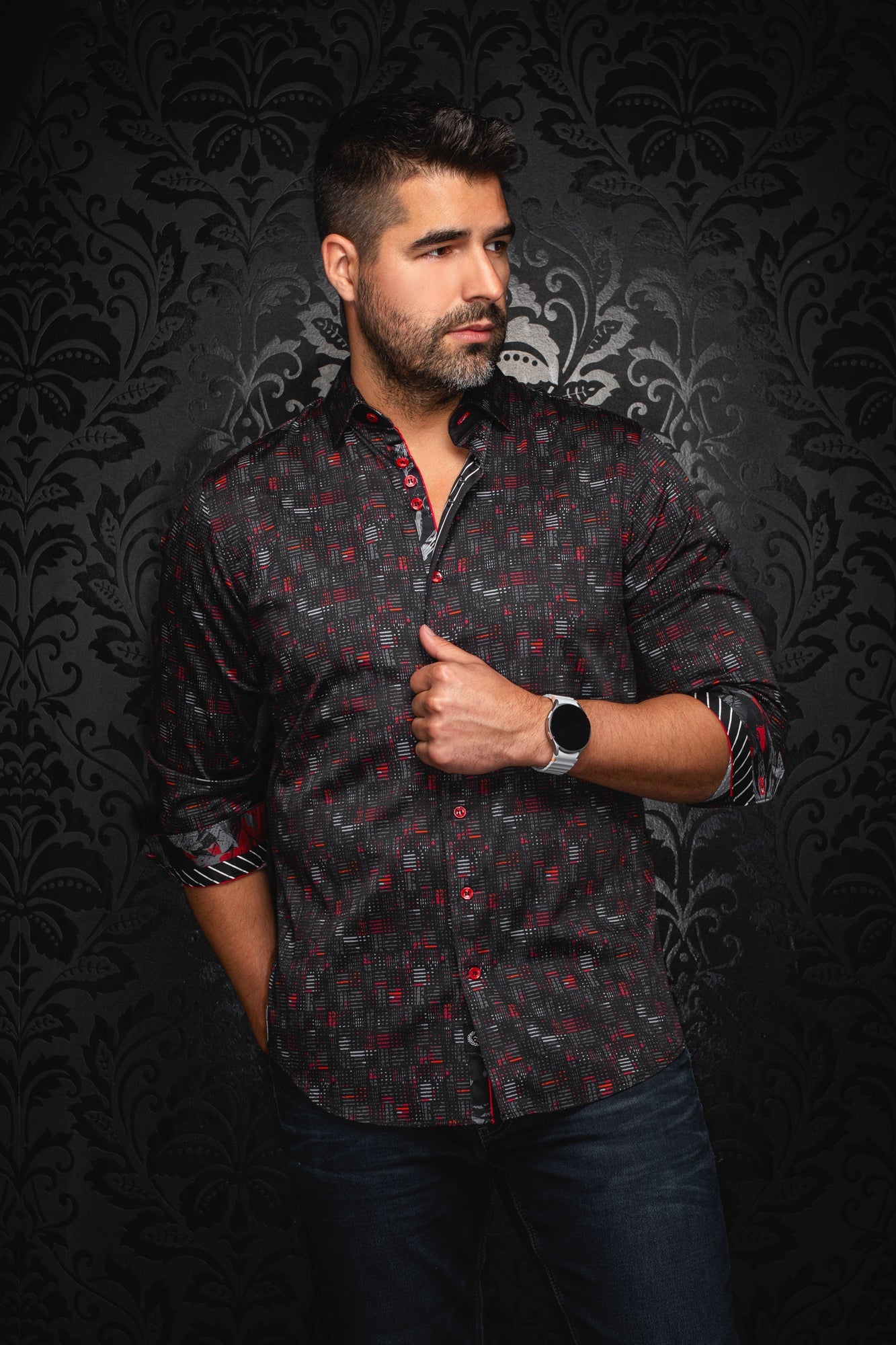 Chemise manches longues pour homme par Au Noir | METROPOLIS Noir Rouge | Boutique Vvög, inventaire complet de la marque Au Noir