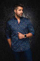 Chemise manches longues pour homme par Au Noir | METROPOLIS Marine Rouge | Boutique Vvög, inventaire complet de la marque Au Noir