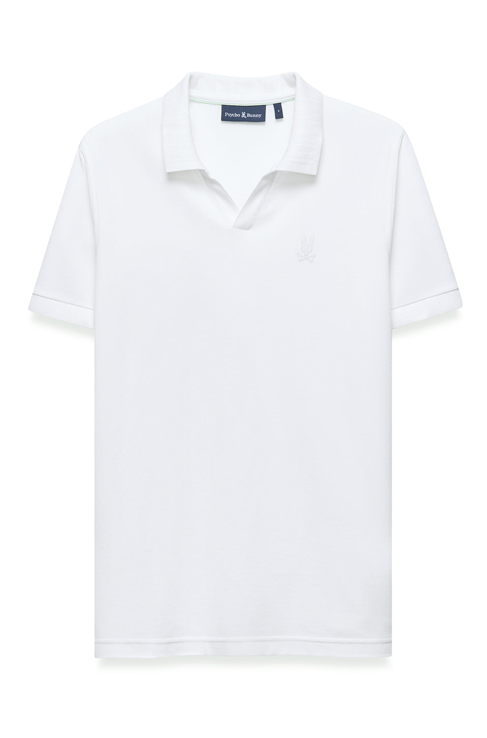 Polo blanc à manches courtes avec col côtelé, patte ouverte et logo ton sur ton à la poitrine pour homme par Psycho Bunny