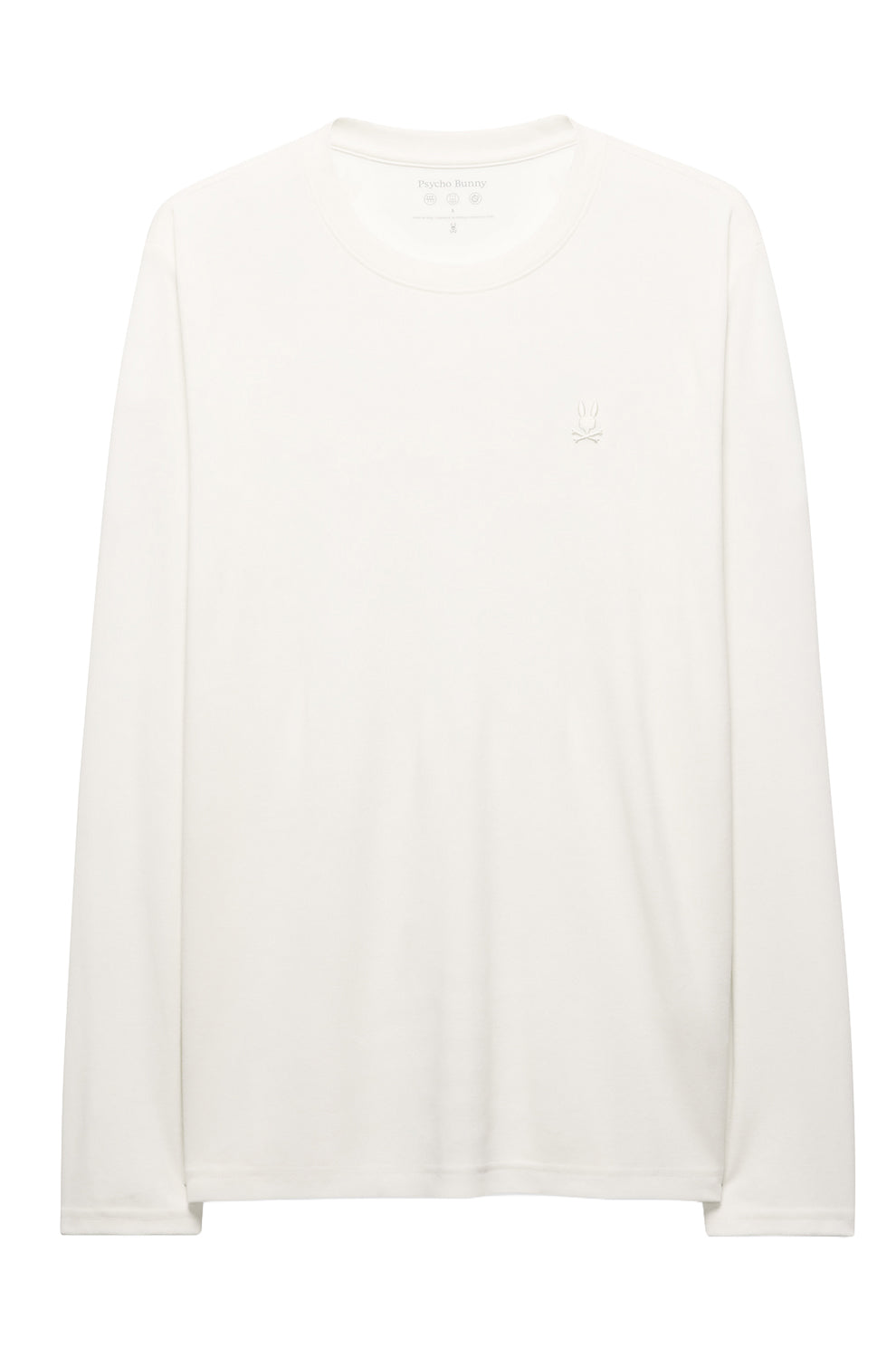 T-Shirt à manches longues blanc cassé, vue de face avec petit logo ton sur ton pour homme par Psycho Bunny