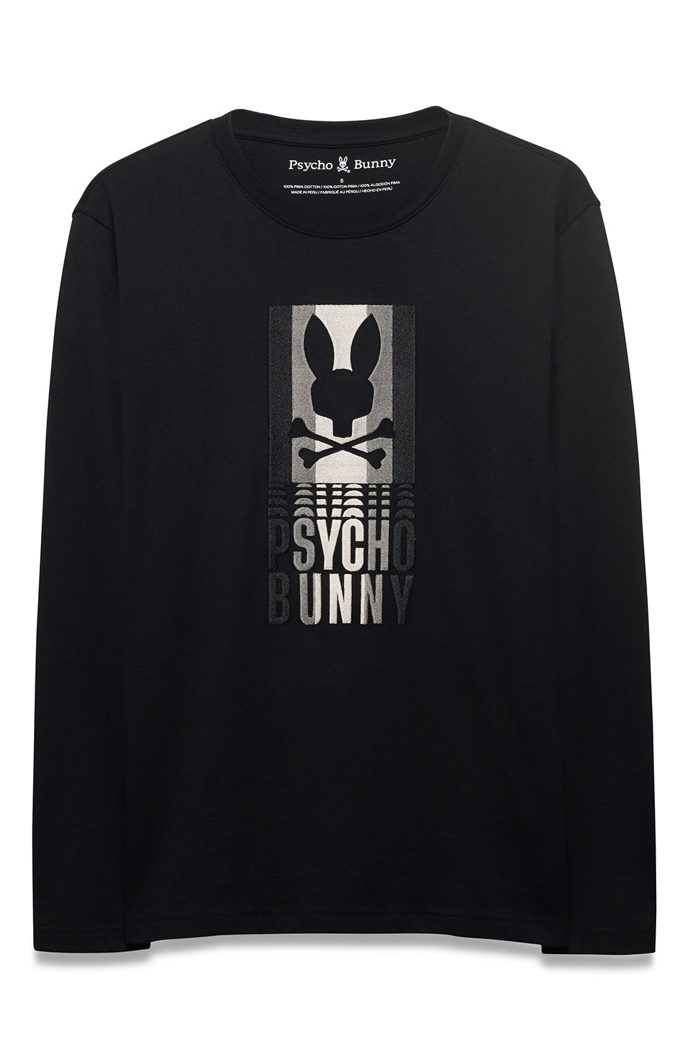 T-Shirt noir à manches longues avec graphique Psycho Bunny gris et blanc pour homme, vue de face