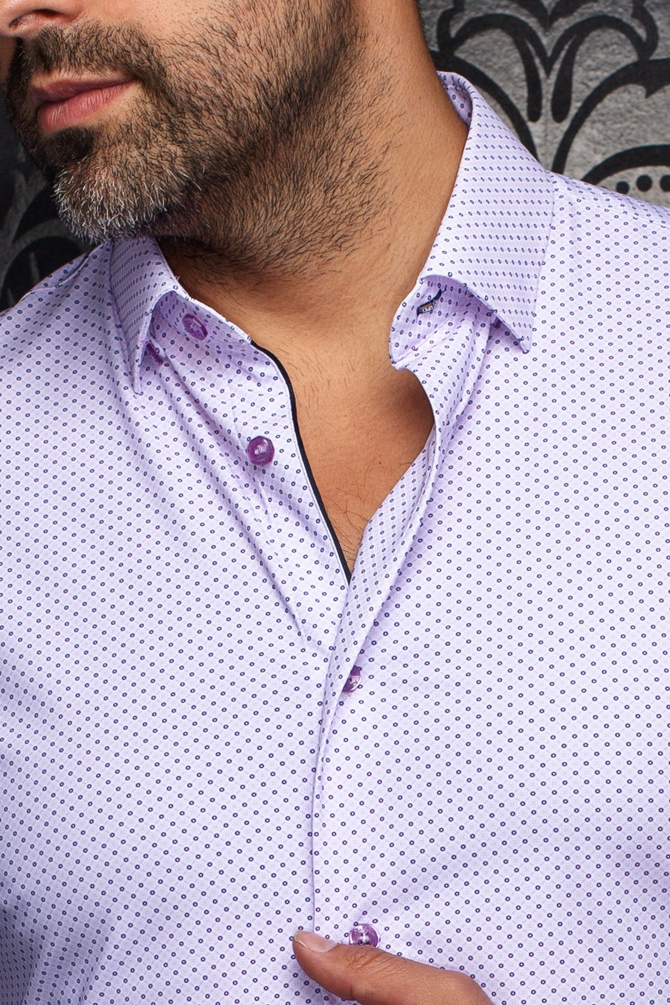 Chemise en nylon pour homme par Au Noir | NICK(SS) GEO Lavande | Boutique Vvög, vêtements mode pour homme et femme