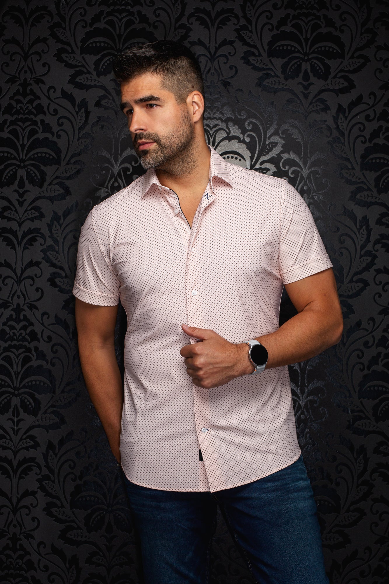 Chemise en nylon pour homme par Au Noir | NICK(SS) GEO Orange | Boutique Vvög, vêtements mode pour homme et femme
