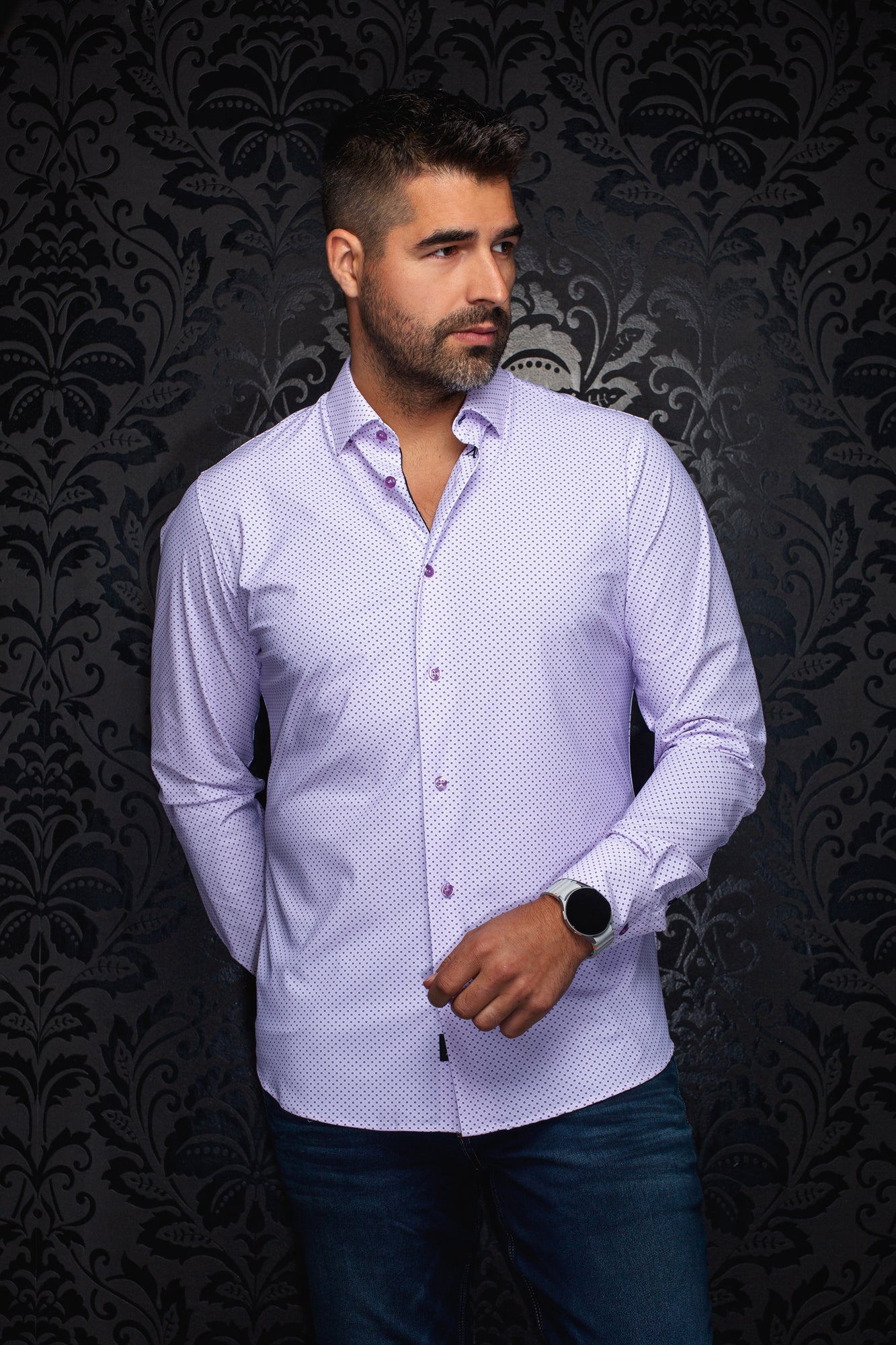 Chemise en nylon pour homme par Au Noir | NICOLAS GEO Lavande | Boutique Vvög, inventaire complet de la marque Au Noir