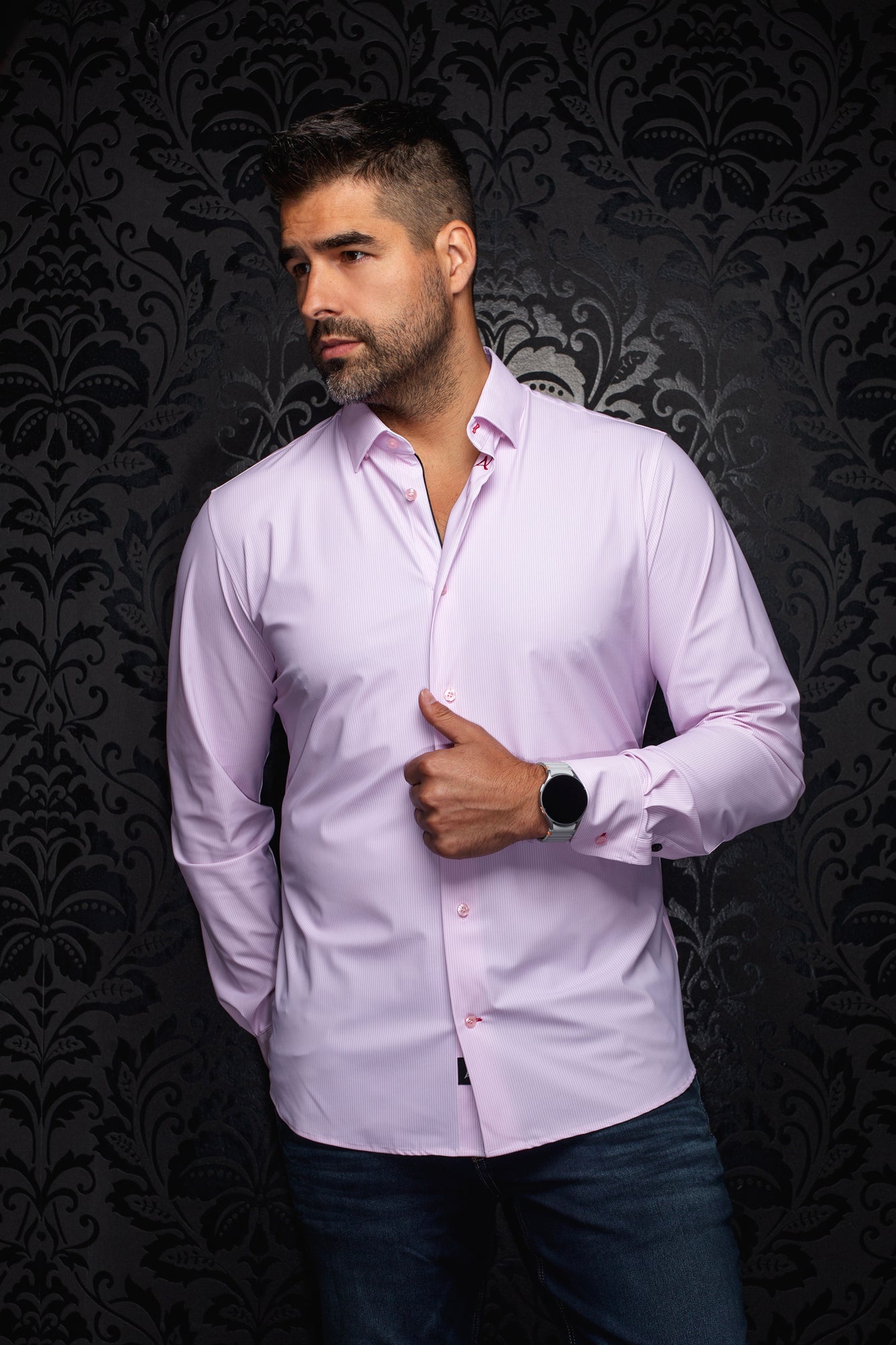 Chemise en nylon pour homme par Au Noir | NICOLAS STRP Rose | Boutique Vvög, inventaire complet de la marque Au Noir