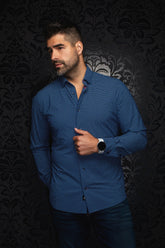 Nylon shirt for men by Au Noir | NICOLAS CUBE Navy Blue | Boutique Vvög, complete inventory of the Au Noir brand