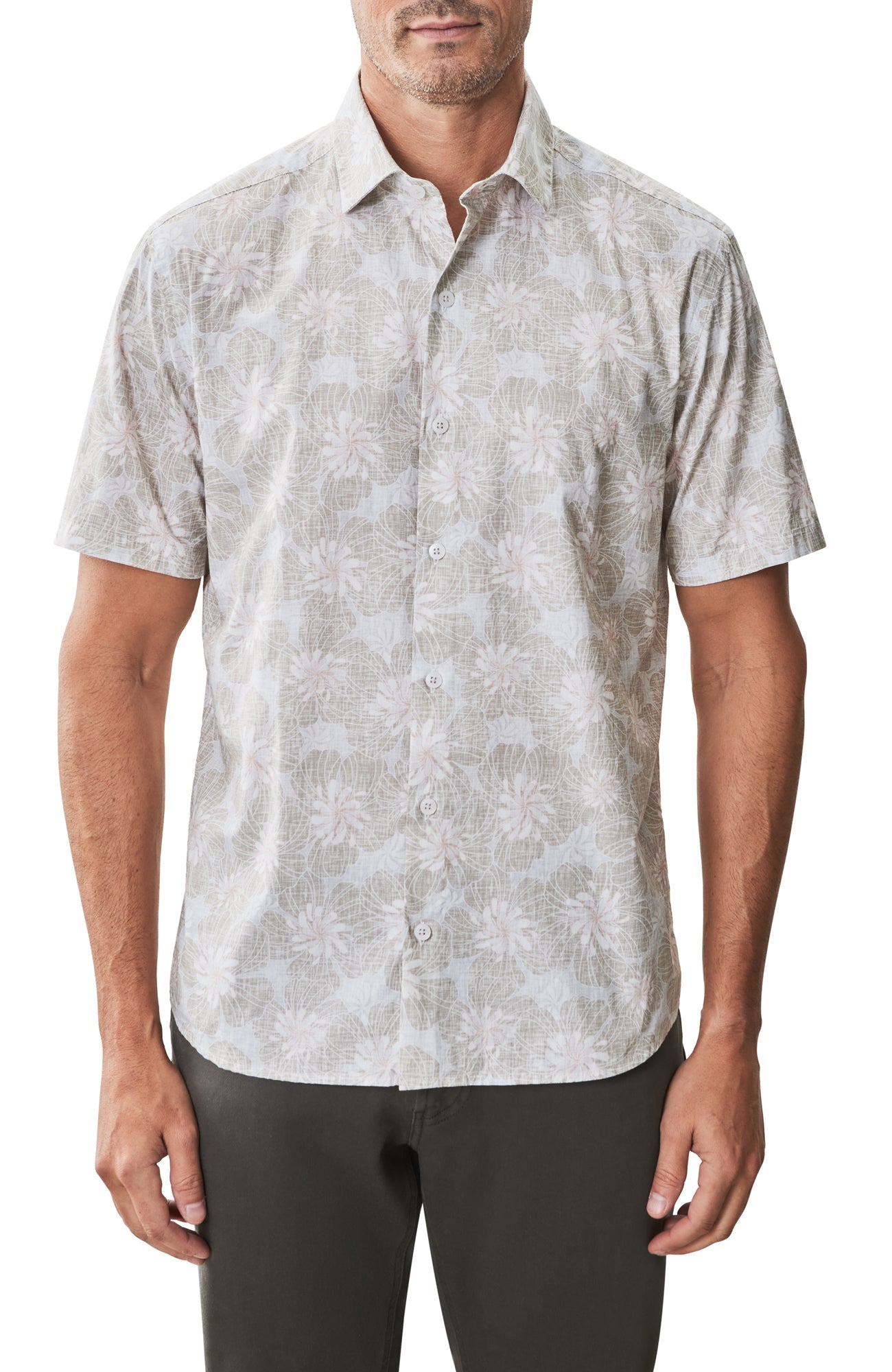 Chemise tissée à manches courtes pour homme par Robert Barakett | RB51519 Aspen Beige | Boutique Vvög, vêtements mode pour homme et femme