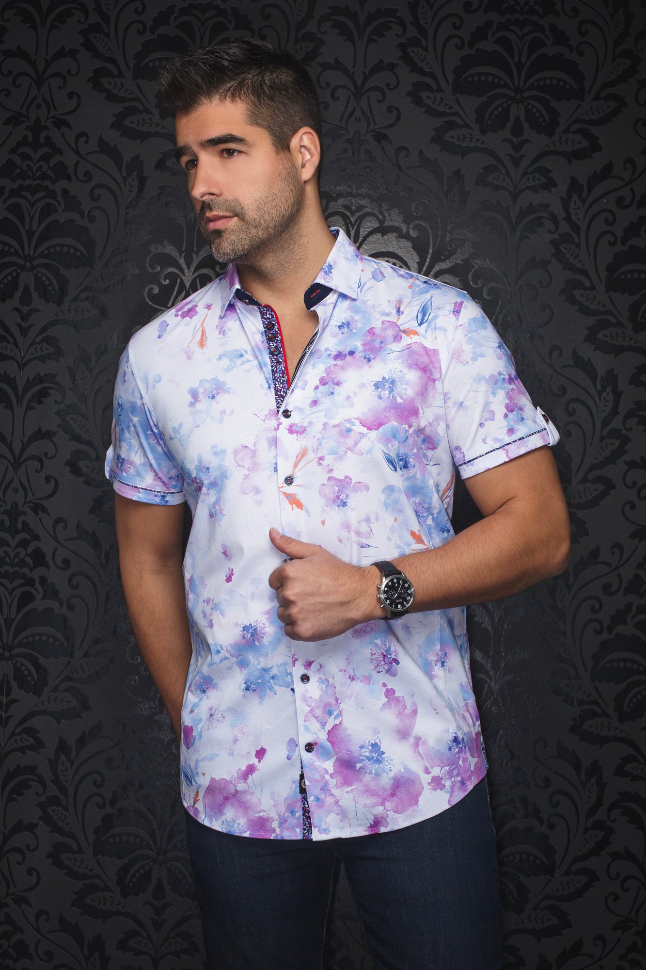 Chemise manches courtes en Knit pour homme par Au Noir | PEMBA(SS) Fuchsia | Boutique Vvög, inventaire complet de la marque Au Noir