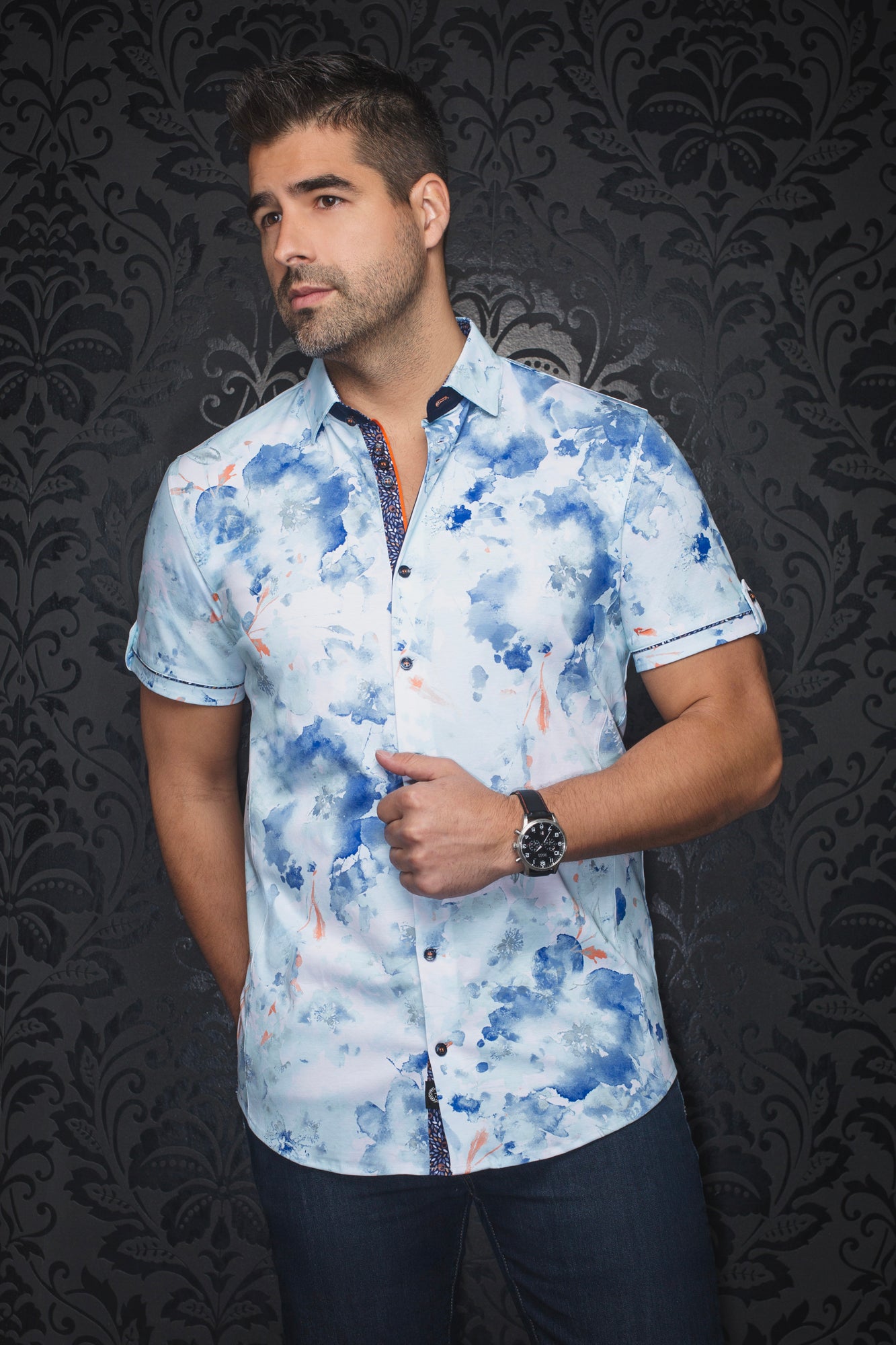 Chemise manches courtes en Knit pour homme par Au Noir | PEMBA(SS) Aqua Clair | Boutique Vvög, inventaire complet de la marque Au Noir