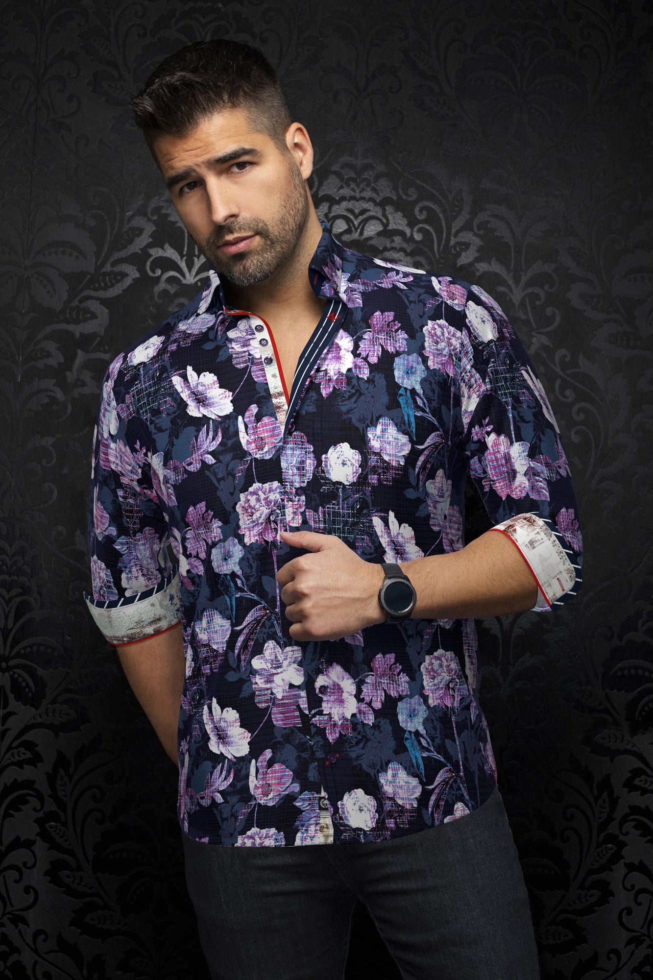 Chemise manches longues pour homme par Au Noir | PEYLON Violet | Boutique Vvög, inventaire complet de la marque Au Noir