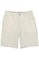 Vue avant de la short jambe droite beige pâle texturée avec passants de ceinture et poches obliques pour homme par Garcia