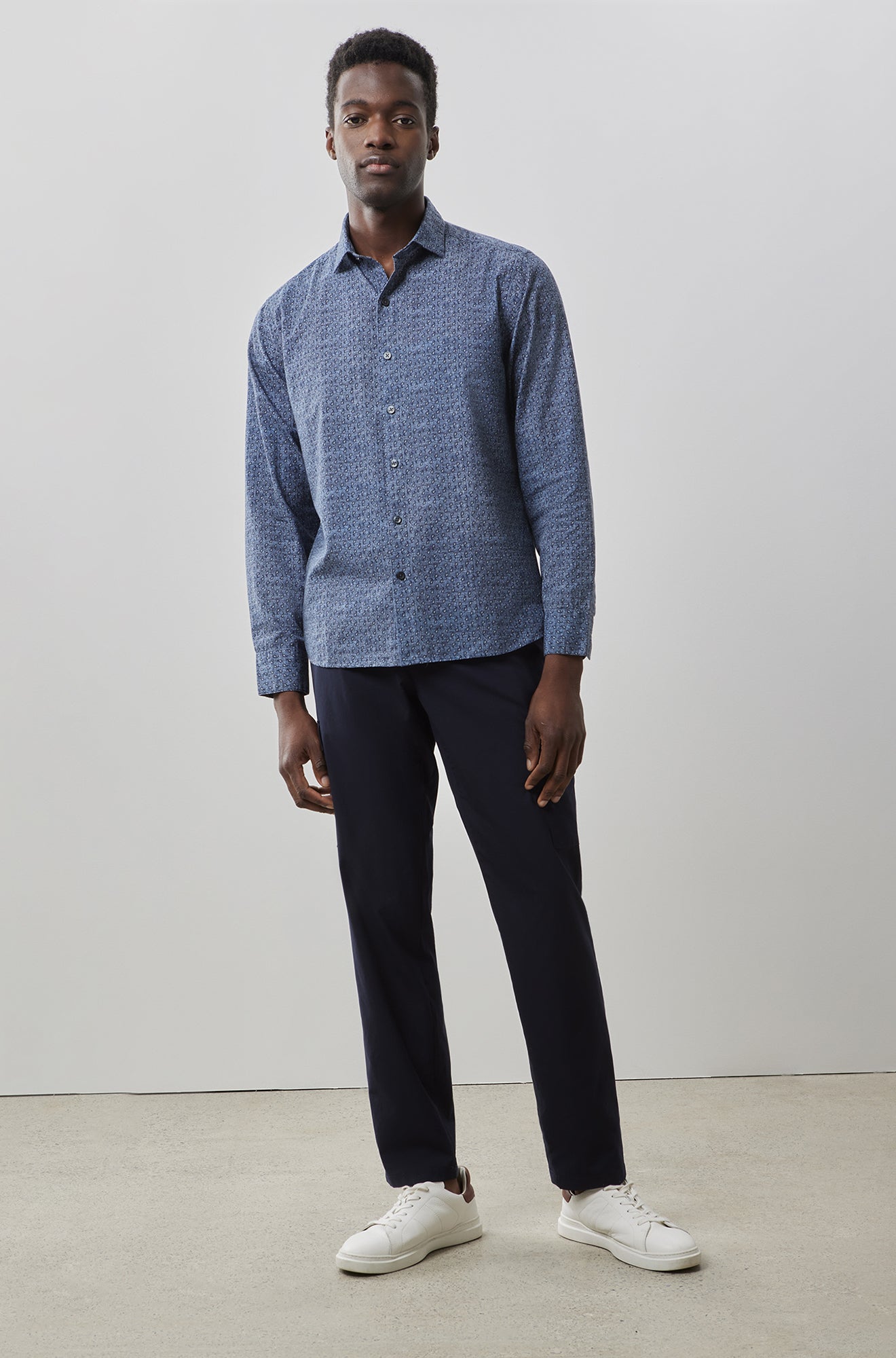 Chemise tissée à manches longues pour homme par Robert Barakett | RB32145 Newpine Bleu | Boutique Vvög, vêtements mode pour homme et femme