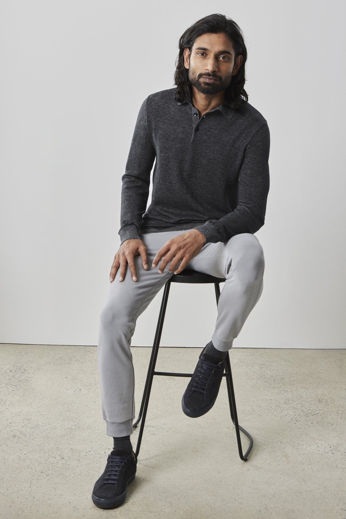 Polo à manches longues pour homme par Robert Barakett | RB41557 Fielder Noir | Boutique Vvög, vêtements mode pour homme et femme