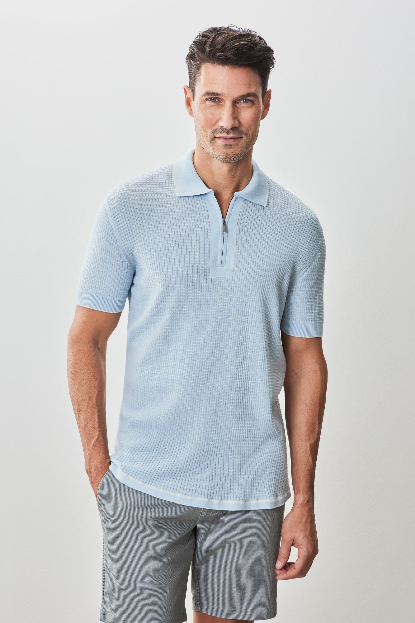 Polo avec zipper pour homme par Robert Barakett | RB51209 Denton Bleu Pâle | Boutique Vvög, vêtements mode pour homme et femme