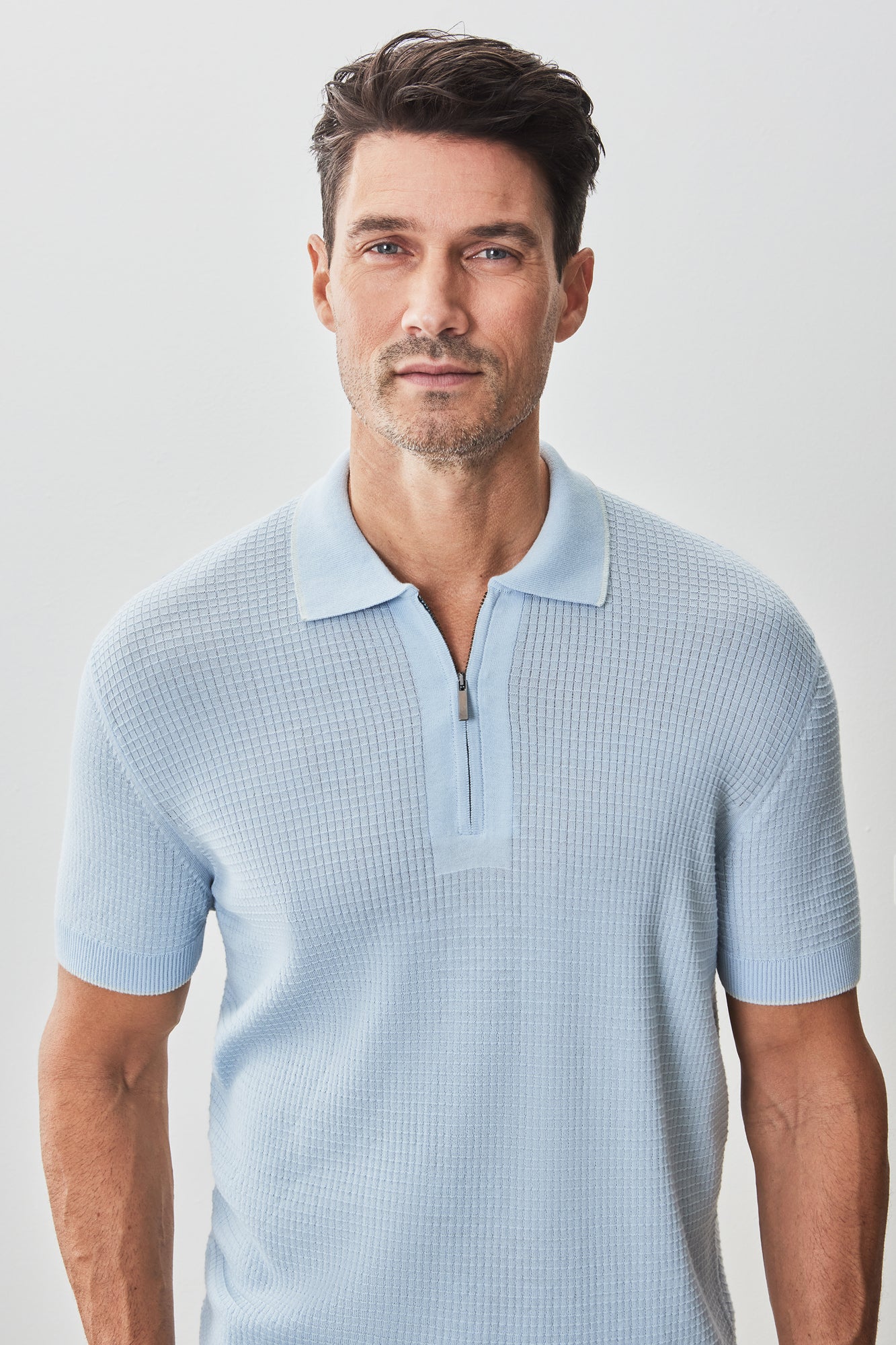 Polo avec zipper pour homme par Robert Barakett | RB51209 Denton Bleu Pâle | Boutique Vvög, vêtements mode pour homme et femme