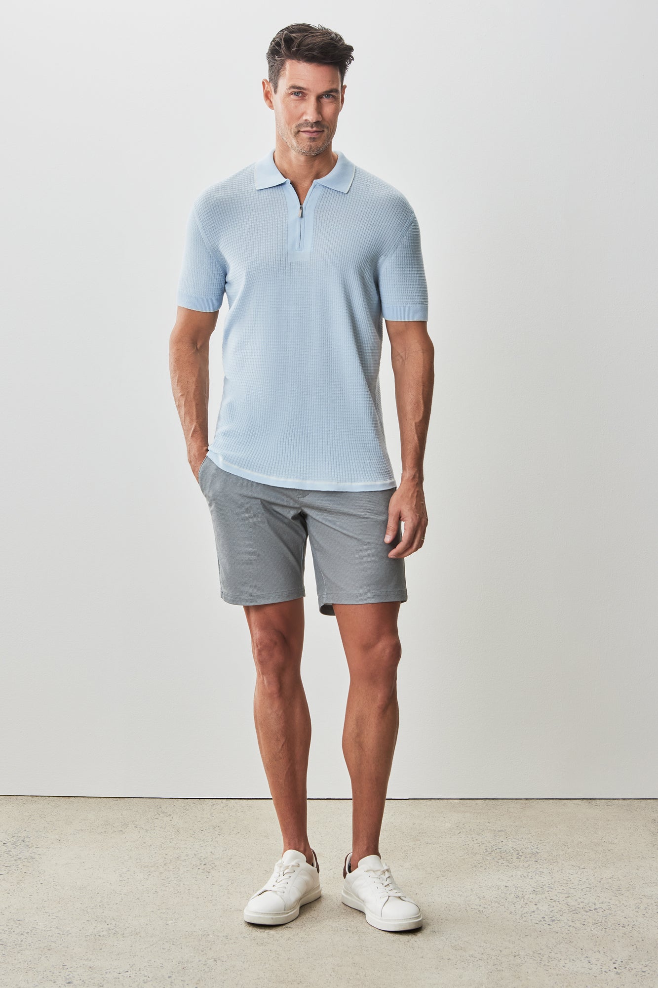 Polo avec zipper pour homme par Robert Barakett | RB51209 Denton Bleu Pâle | Boutique Vvög, vêtements mode pour homme et femme