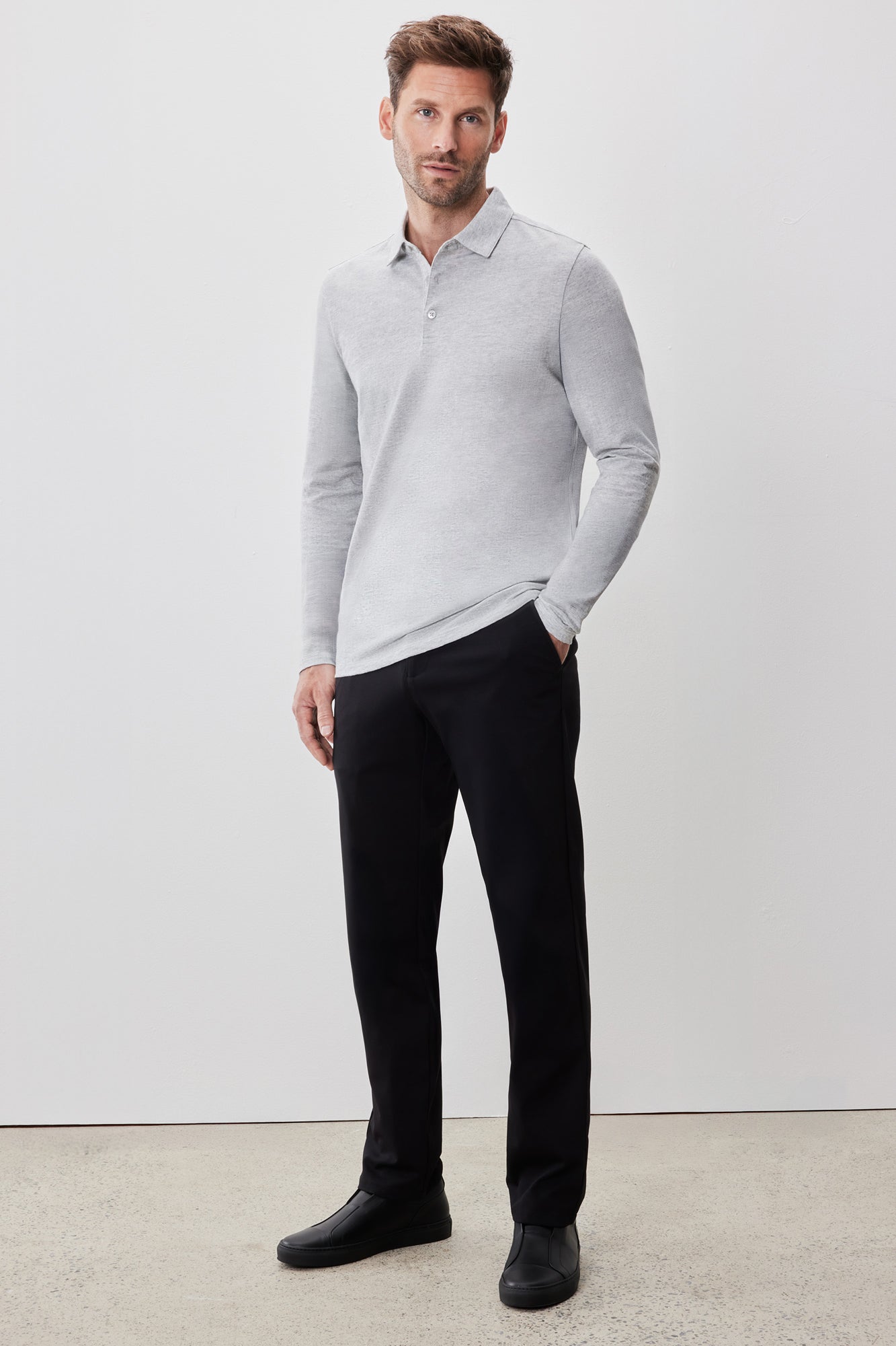 Polo à manches longues pour homme par Robert Barakett | Monolif RB52161 Gris Clair | Boutique Vvög, vêtements mode pour homme et femme