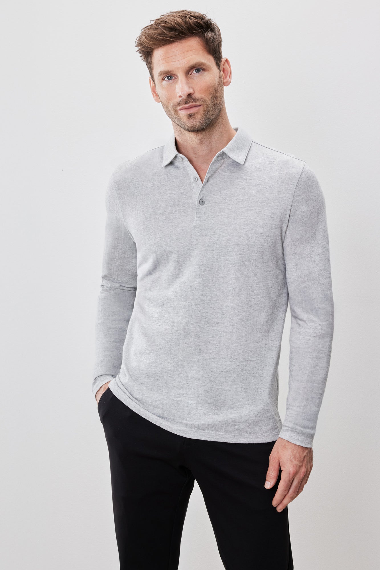Polo à manches longues pour homme par Robert Barakett | Monolif RB52161 Gris Clair | Boutique Vvög, vêtements mode pour homme et femme