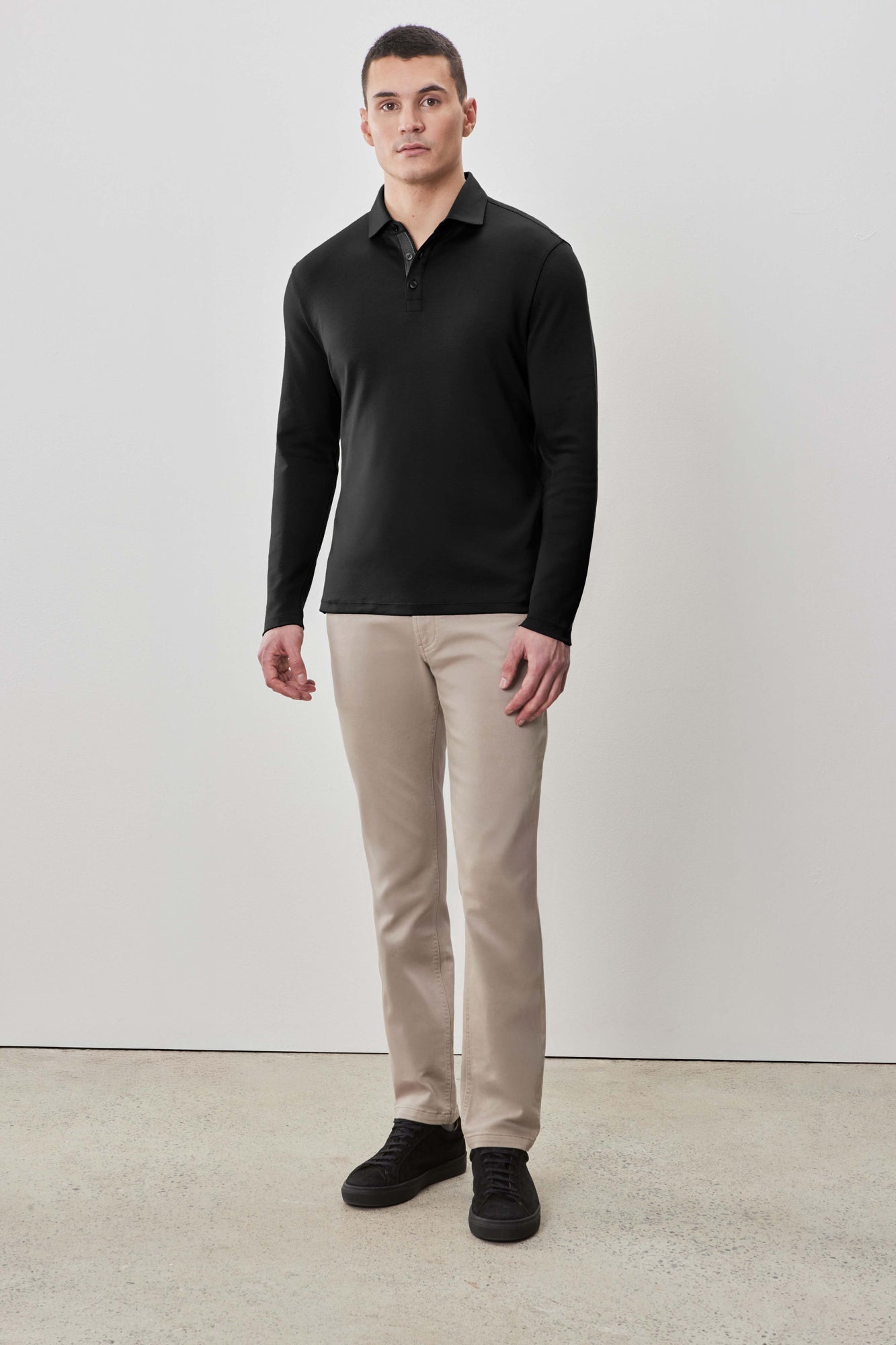 Polo à manches longues en chevrons pour homme par Robert Barakett | Georgia RB52559 Noir | Boutique Vvög, vêtements mode pour homme et femme