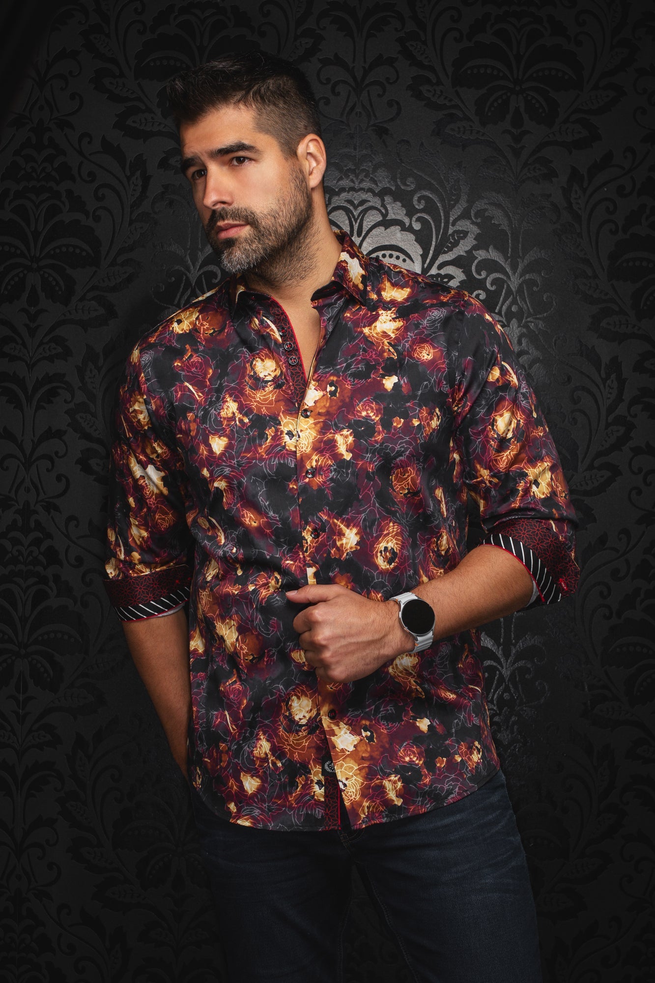 Chemise manches longues pour homme par Au Noir | ROSARUGOSA Noir Rouille | Boutique Vvög, inventaire complet de la marque Au Noir