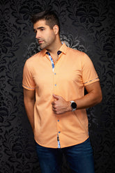 Chemise manches courtes en Knit extensible pour homme par Au Noir | SONORAN (SS) Orange Soleil | Boutique Vvög, inventaire complet de la marque Au Noir