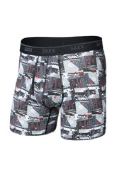 Vue avant isolée du sous-vêtement gris à motif graphique avec taille noire SAXX et poche profilée pour homme