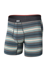 Sous-vêtement ajusté rayé sarcelle avec ceinture noire à logo et poche pour homme par Saxx, vue avant isolée