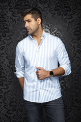 Chemise manches longues en Knit extensible pour homme par Au Noir | TELLY Bleu | Boutique Vvög, inventaire complet de la marque Au Noir
