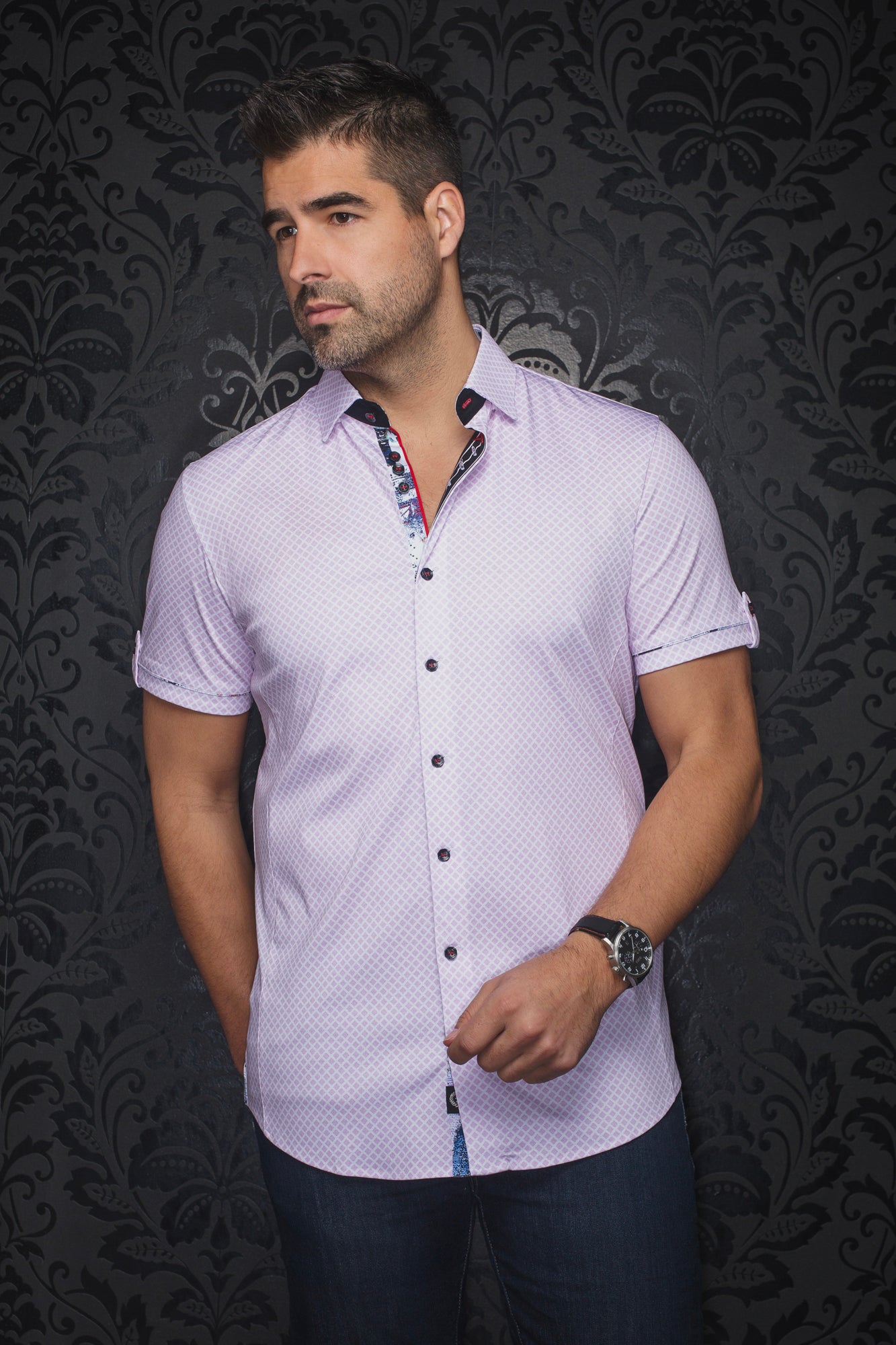 Chemise manches courtes en Knit pour homme par Au Noir | TERRANO(SS) Rose | Boutique Vvög, inventaire complet de la marque Au Noir