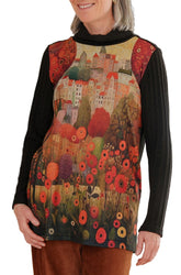 Rien ne se perd, tout se crée women's black long sleeve tunic with turtleneck shown from the front